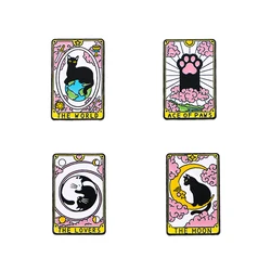4Pcs Creative Tarot Card Cat Collection Enamel Pins Set The Moon The Lovers The World  Ace Of Paw Kitten Pattern Pet Brooches