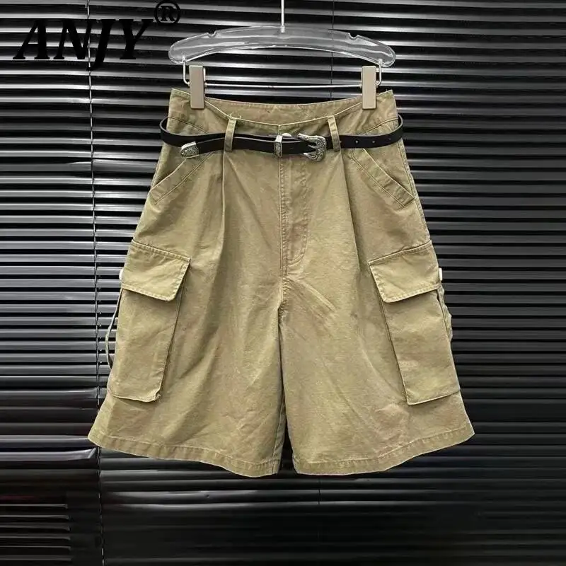 

ANJY Summer New Women Niche Fashion Safari Style Multi-Pocket Patchwork Shorts Trendy Stylish High Street Sleeveless Vest A23562