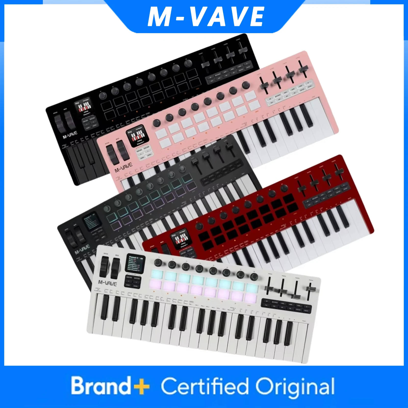 M-VAVE SMK-37 PRO 37 Key MIDI Keyboard Supports Wireless Connection to Multiple Systems Color Keyboard 16 Drum Pads Sound Source