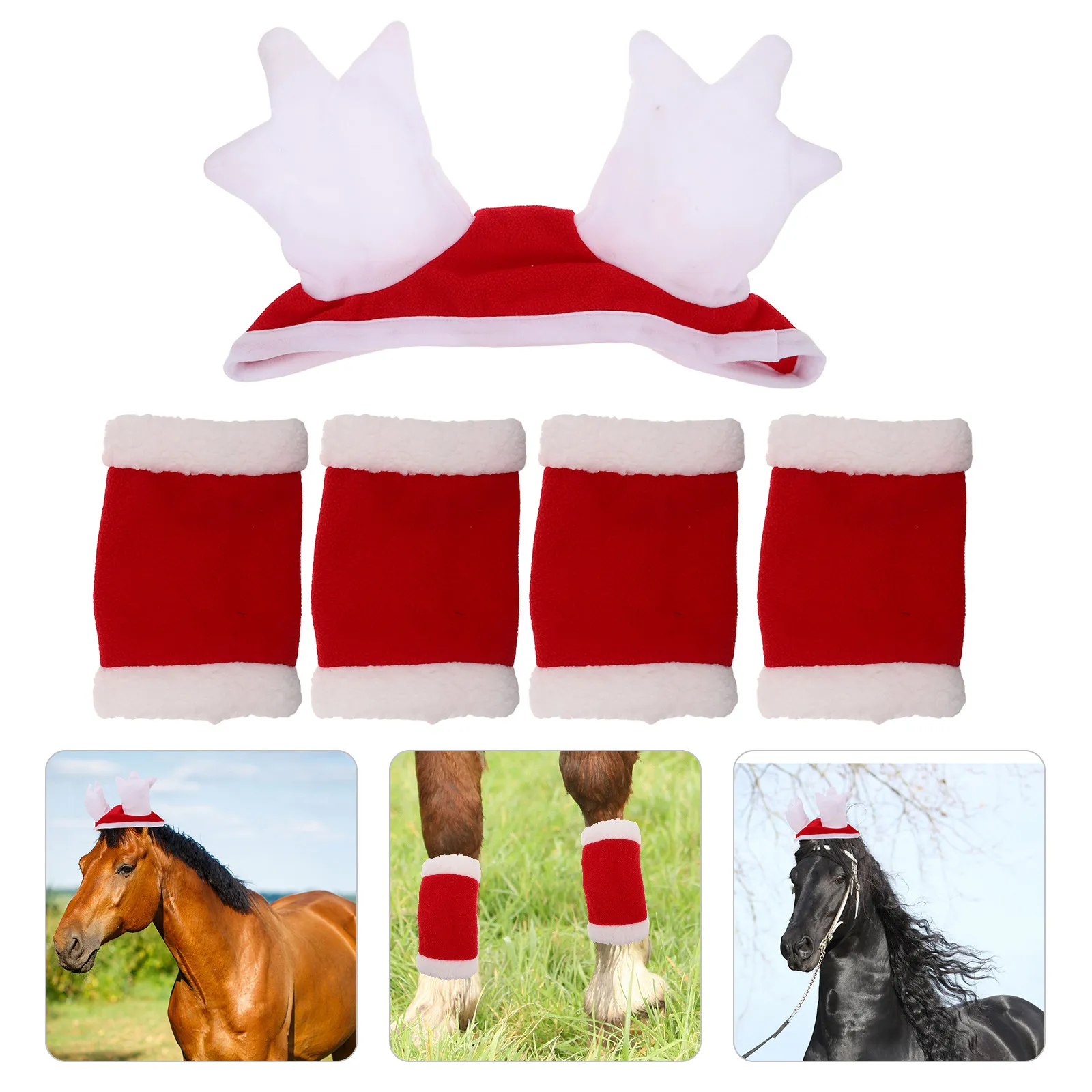 

1Set Christmas Horse Costume Set Santa Hat Leg Wraps Holiday Parade Party Outfit Festive Horse Accessories Xmas Costume