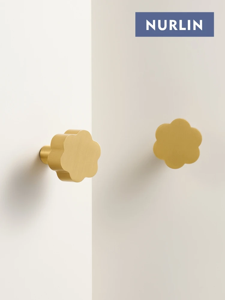 Nurlin Solid Brass Hexapetalous Flower Elegant Thickened Cabinet Knobs Furniture Handle Wall Clothes Cap Hook Available
