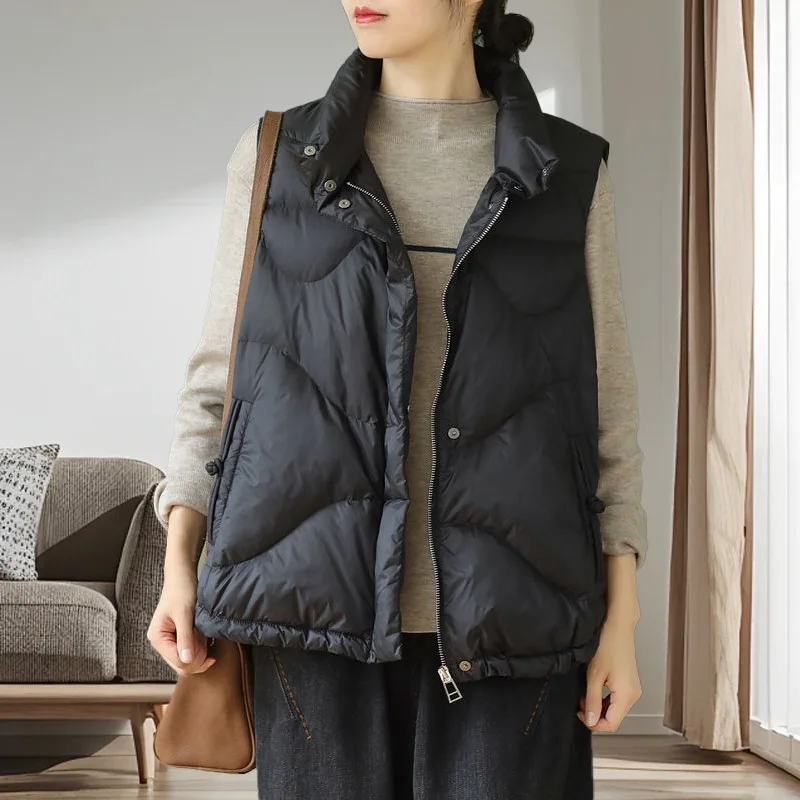 Women White Duck Down Vest Autumn Autumn Sleeveless Puffer Down Jacket Woman Waistcoat  casaca sin manga mujer VT-368