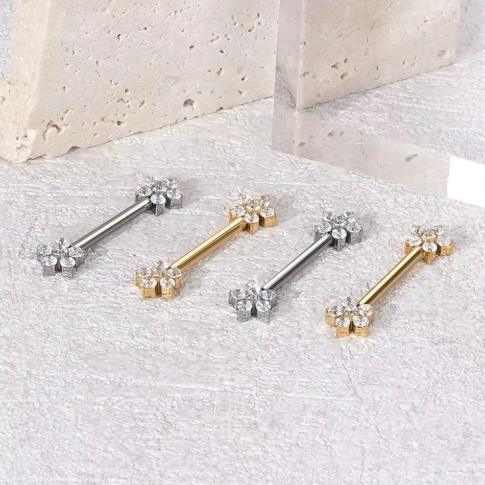 1Pc G23 Titanium Nipple Ring Straight Barbell Piercing Zircon Internally Threaded Nipple Bars Piercing Ring Women Body Jewelry view 6