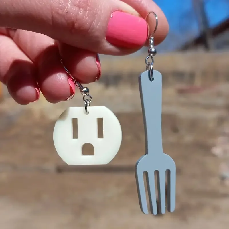 Funky Fork & Outlet Socket Dangle Earrings - Quirky Electrician-Inspired Jewelry for Women Perfect for Parties & Vacations