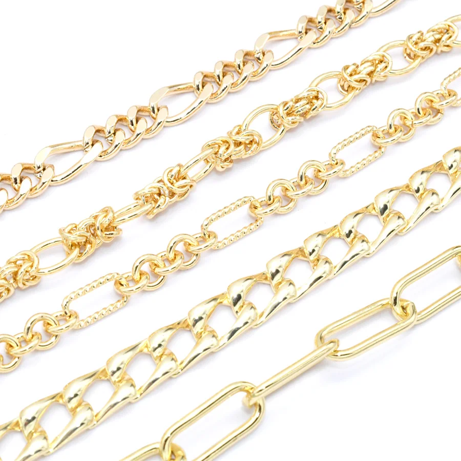 5Meters High Quality DIY Necklace Making 5-7mm Wide Waterproof Anti Fading Color Real Gold Plating Jewelry Making Chains