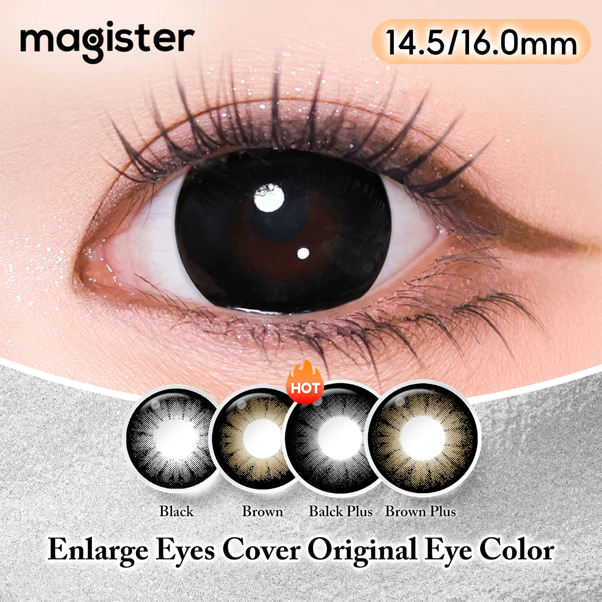 MAGISTER 14,5/16mm Big Eye Schwarze/Braune Farbige Kontaktlinsen für Augen, Kosmetische Farbige Kontaktlinsen mit Pinzette, 6 Monate