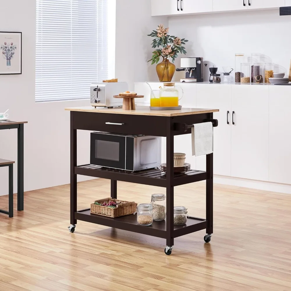 Yaheetech Bamboo Top Kitchen Island Cart with 3-Tier Wheels: A Stylish and Practical Addition thumbnail