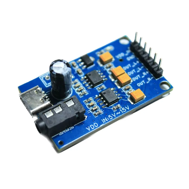 Single-Ended to Differential Audio Converter Board Module Stereo Balanced Output USB Type-C 5V / DC 5-12V Power