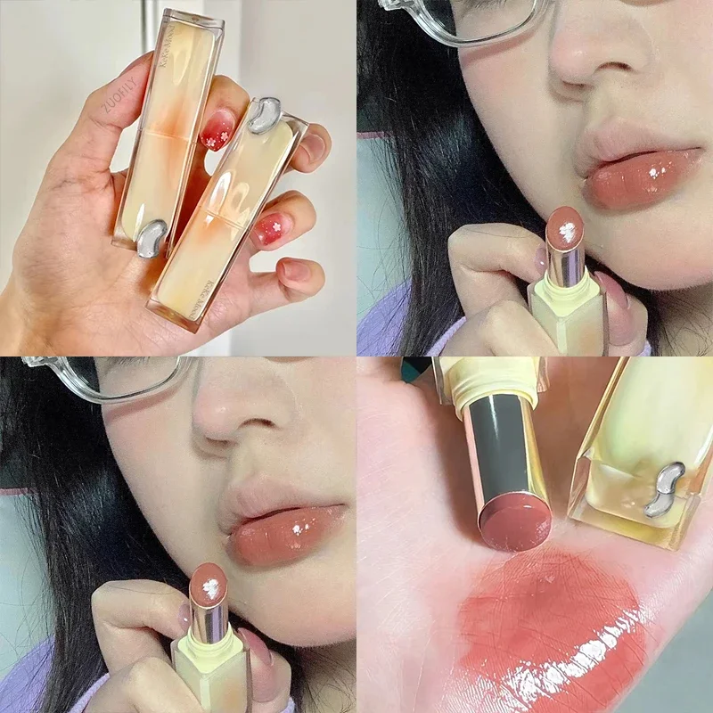 Heallor-Bálsamo labial de cristal rojo y marrón, bálsamo labial de gelatina, espejo hidratante, luz de agua, esmalte de labios sólido, tinte de labios rojo, Cosmet de maquillaje