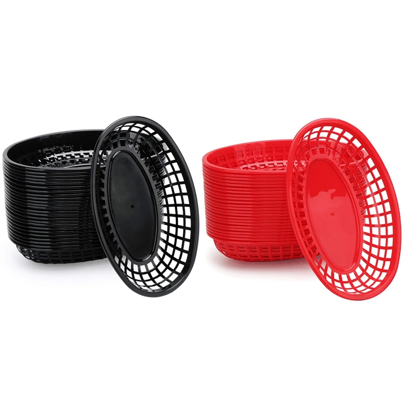 

24Pcs Plastic Basket Serving Tray French Fries Basket Oval Fast Food Tray Restaurant Bar Fries Food Service Tray