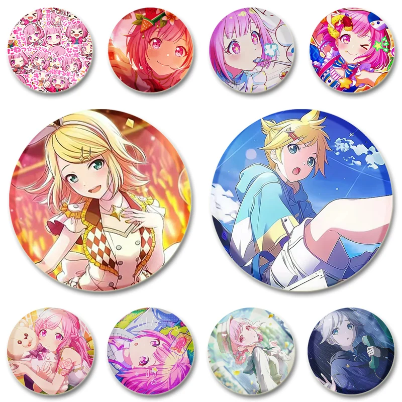 58mm Miku Emu Rin Badge Cartoon Music Brooches Handmade Cosplay Cute Enamel Pins for Backpack Hat Clothes Jewelry Accessories