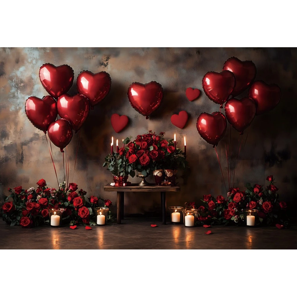 Happy Valentine's Day Backdrop Photography Rose Flowers Sweet Love Heart Balloon Wedding Bridal Portrait Background Photo Studio