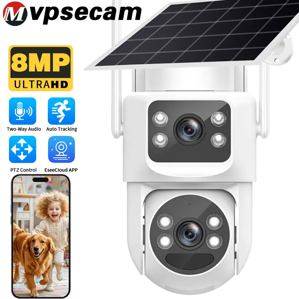 

8MP 4K WIFI Solar Cell Camera Outdoor Waterproof IP66 Waterproof PIR Human Body Detection Solar Panel Charging
