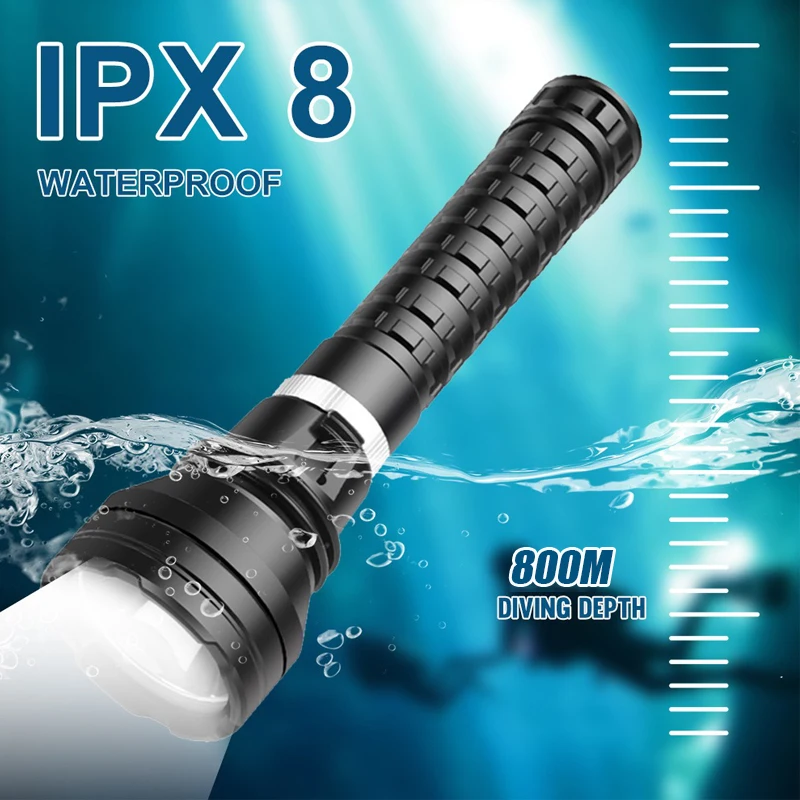 10000LM High Power Diving Flashlight 1000M Professional Underwater Lantern IP8 Waterproof Rating Super Bright Scuba Diving Torch