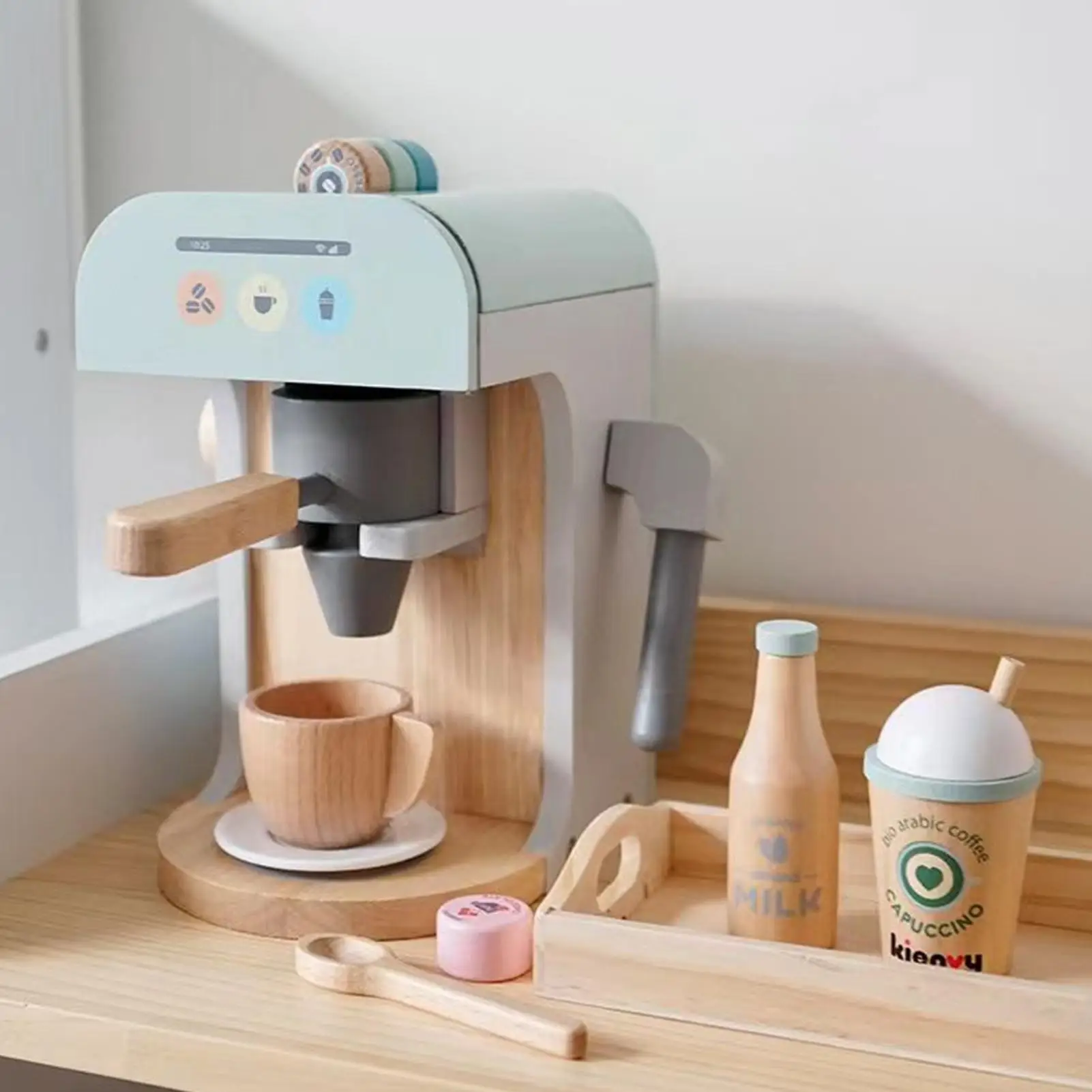 Macchina da caffè giocattolo per bambini Gioco in legno Cucina Macchina da caffè Giocattolo Giocattoli educativi Imaginativi per bambini Ragazze Ragazzi al coperto