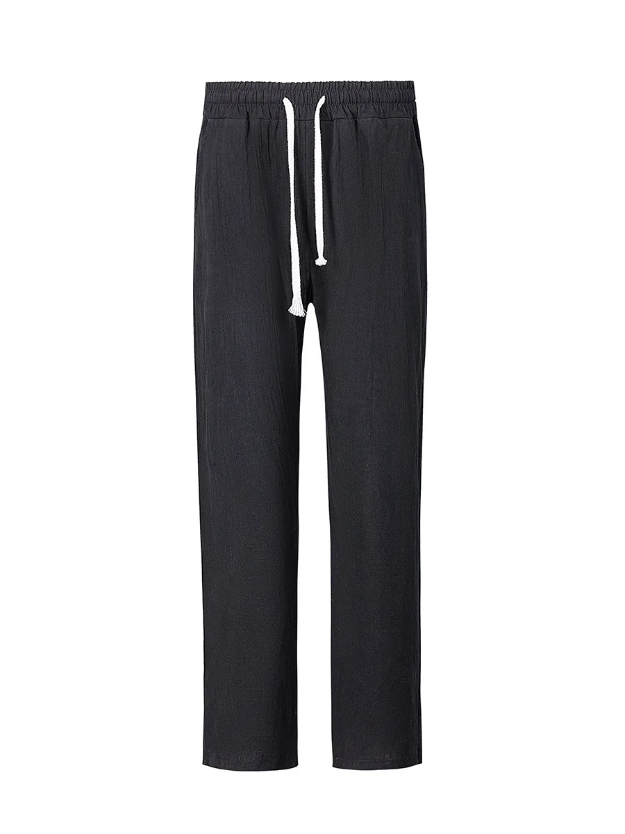 2026 Sommer Herren Einfarbiges Baumwoll-Leinen Zweiteiler-Set Henley Kurzarm-Hemd Lose Gerade Hose Atmungsaktiv Alltag Urlaub Freizeit – Detail 12