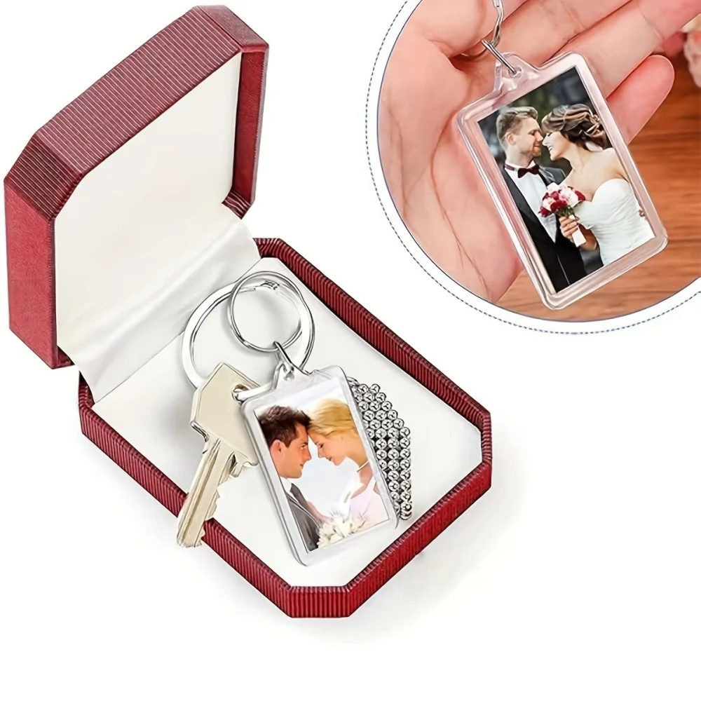 Transparent Rectangular Acrylic Photo Frame Keychain Key Ring,Charm Photo Frame,Wedding Favor Gift,for Decorating Various Keys