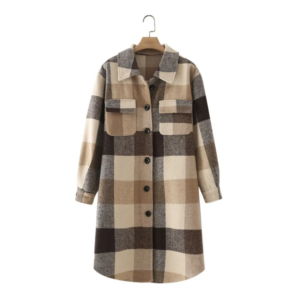 

Женская длинная повседневная куртка в клетку, весенняя модная верхняя одежда в европейском и американском стиле оптом