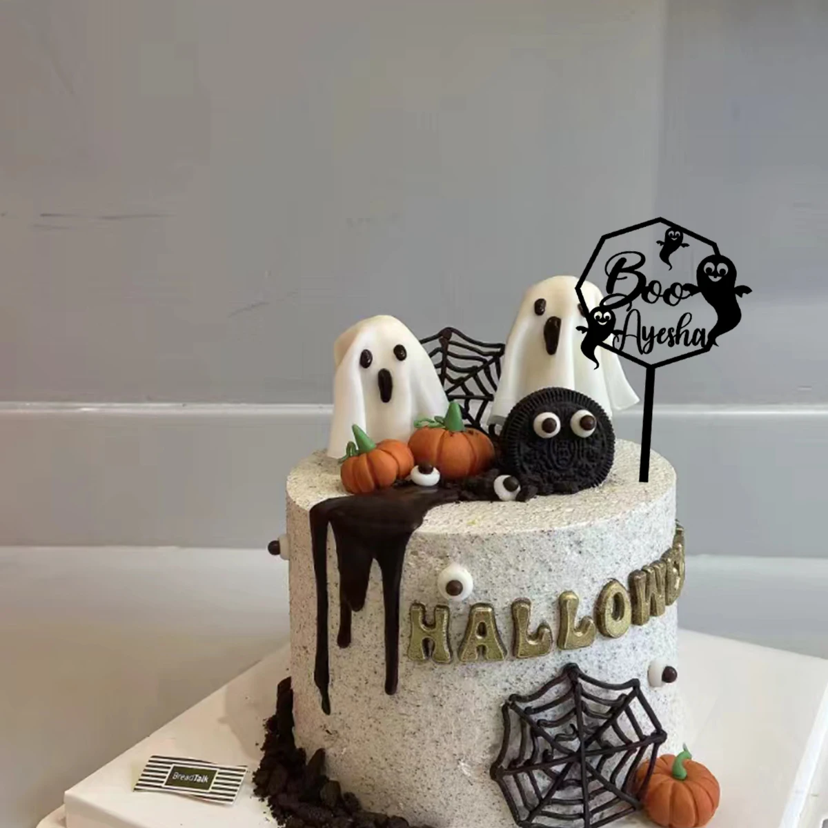 1PC Cool Happy Halloween with ghosts Diy Text Cake Stand Bar Topper Supplies Gift For Her Gift Idea Couple