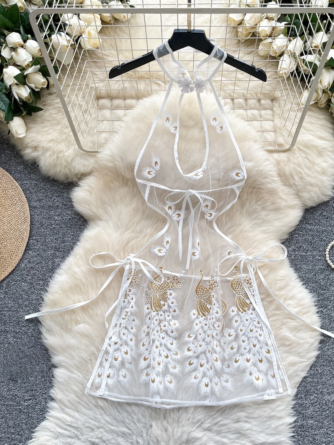 Sexy Kleid mit Hasen-Print Kimono-Design Verführerisches Langarm-Kleid mit Schleife Süßes Niedliches Reizvolles Elegantes Kleid – Detail 12