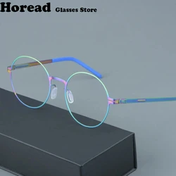 Germany Brand Design Oroshi Screwless Round Ultralight Glasses Frame Men Women Thin Steel Eyeglasses 128mm Small Face Spectacles