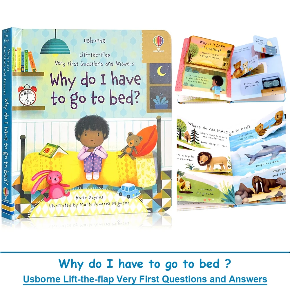 Usborne Lift The Flap أسئلة وأجوبة أولى جدًا لماذا يجب أن أذهب إلى السرير؟ كتاب صور تعليمي باللغة الإنجليزية من مونتيسوري