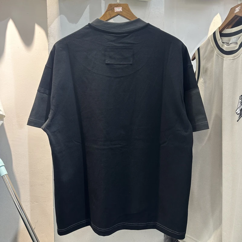 Fake Two Pieces Patchwork T Shirt Vintage Washed Heavyweight Tee Men Women Casual Loose Short Sleeve High Street T-shirt Tops