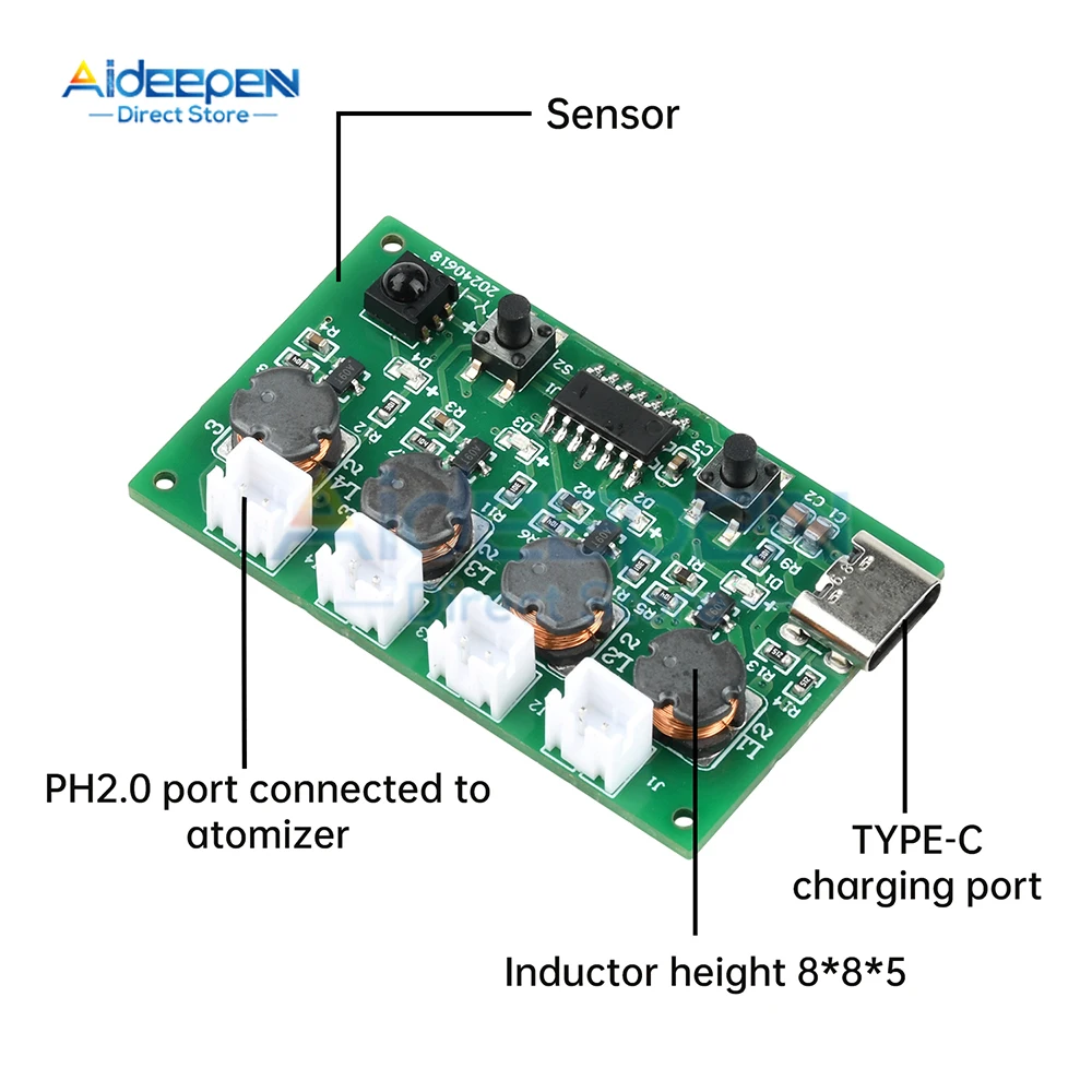 Modul Pelembap Mini DC 5V Remote Control Inframerah Empat Semprotan Modul Pelembap Udara Alat Penyemprot Ultrasonik Papan Sirkuit Pembuat Kabut