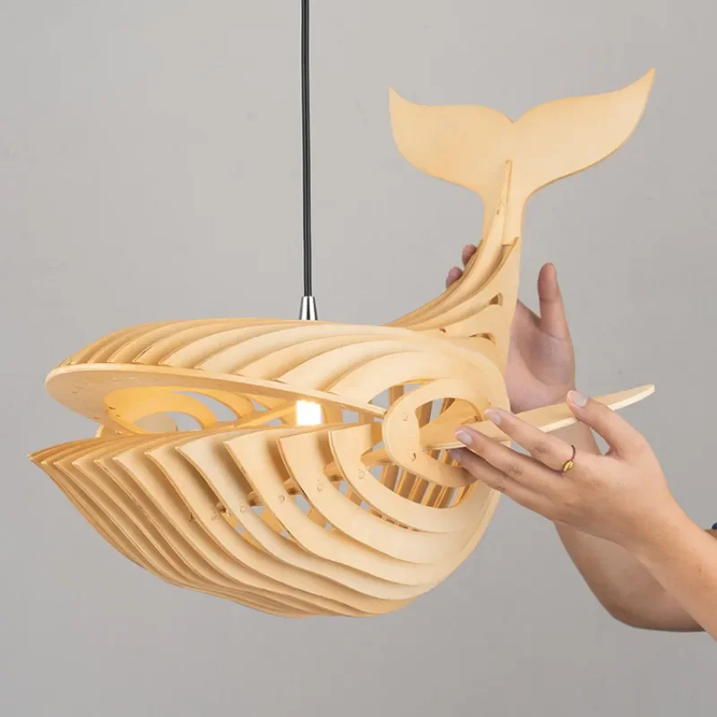 Japanese-style Solid Wood Chandelier for Restaurant Bar B&B Hot Pot Shop Creative Personalized Commercial Lamp Wood Art Whale