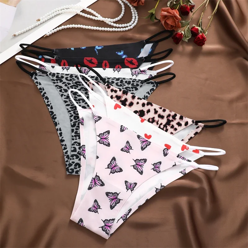 

Seamless Women Panties Sexy Low Rise Butterflies Leopard Bikini Briefs Female Ice Silk No Trace Underwear Soft Lingerie