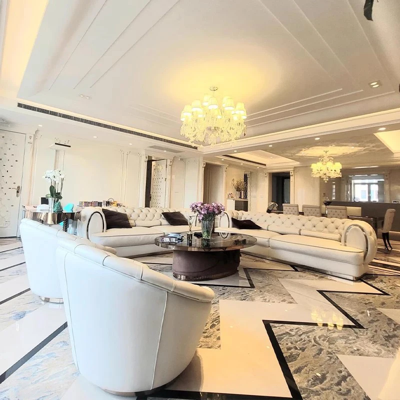 #Italian Luxury Furniture Light Elegant Design Modern Sectional Sofa Set White Leather Sofa for Living Room