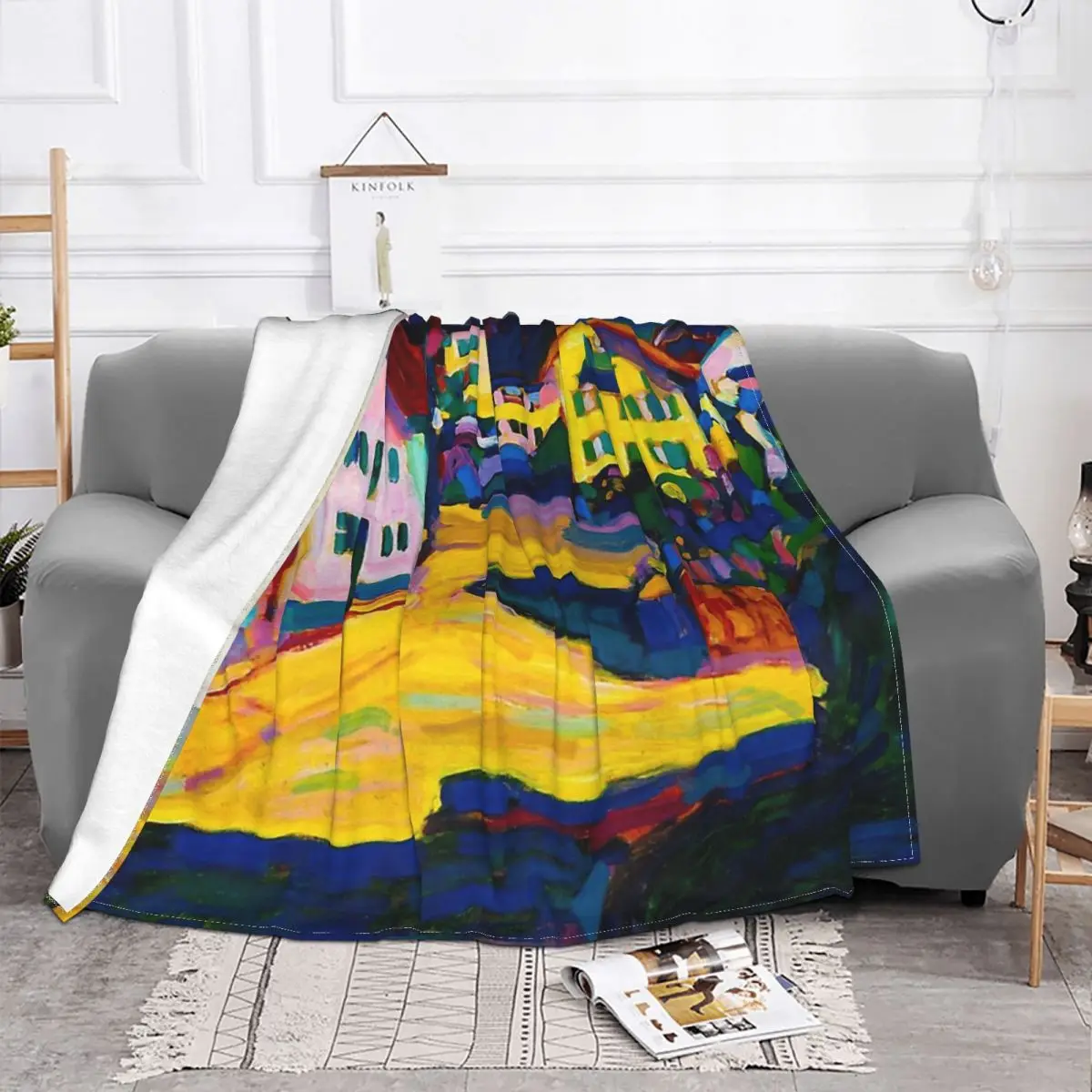 Russian Painter Blanket Flannel Summer Houses At Murnau By Kandinsky Breathable Throw Blankets For home Travel Plush Thin Quilt