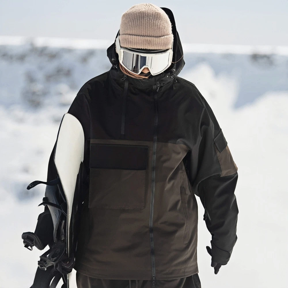 Men Super Big Pocket Snowboarding Jackets Loose Breathable Skiing Coats Waterproof Insulated Unisex Winter Tops Zipper Hoodie