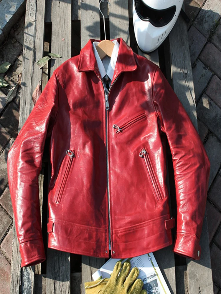 

SDC1150 Read Description! Asian Size Men's Slim Fitting Vintage Genuine Italian Tuscany Veg Tanned Cow Leather Jacket