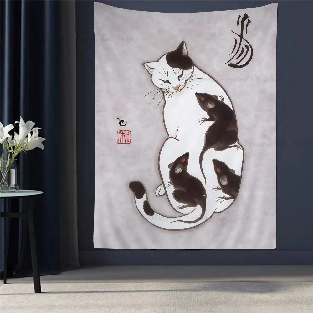 

Japanese Tattoo Samurai Cat 80S Retro Hanging Bohemian Tapestry Wall Hanging Bohemian Tapestries Mandala Wall Hanging Home Decor
