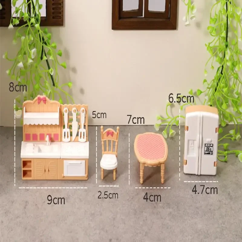 1:12 Dollhouse Miniature Double Door Refrigerator Dining Table Model Furniture Accessories For Doll House Decor Play Toys
