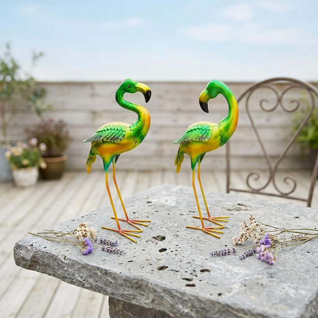 1PC GEEYANG Rustic Metal Flamingo Statues Indoor Outdoor Decor Perfect for Mother's Day Wedding Gifts Garden Yard Patio Lawn