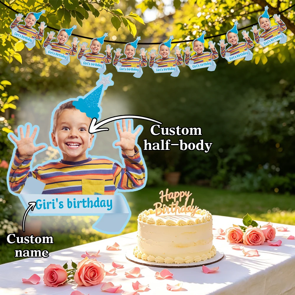 8/26pcs Custom Birthday Party Banner Decorations Personalized Half Body Design for Anniversary Graduation Bachelorette Party
