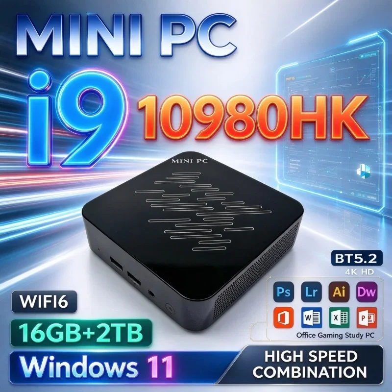 New Pocket Mini Desktop Host Intel Core I9 10980HK Windows11 16GB RAM 1TB/2TB SSD WiFi6 BT5.2 4K Office Gaming Daily Home PC