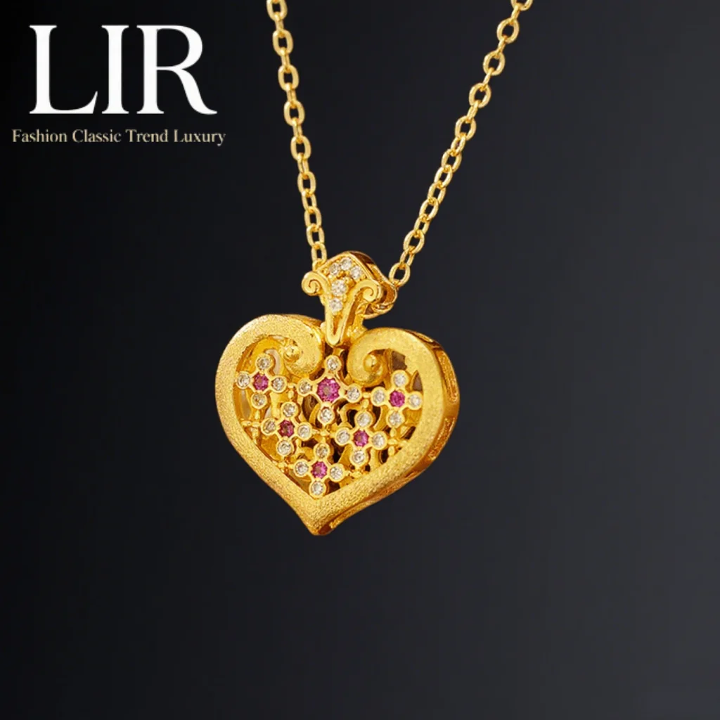 

LIR Fadeless Heart Necklace: Anti-Deformation, Latest Plating, Hollow Pink Glass Inlay, Love Luck, Women's Jewelry