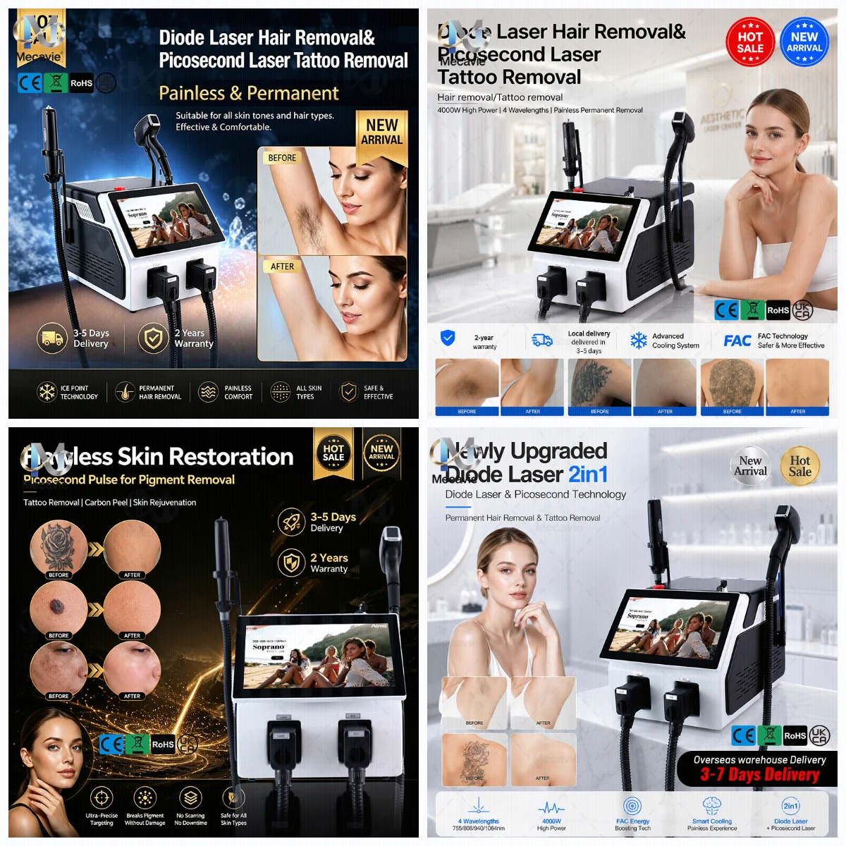 Soprano 2026 Salon-Grade 5000W FAC 2In1 Laser with Ice Head,Painless Permanent Hair Removal & Tattoo Removal Salon Beauty Device