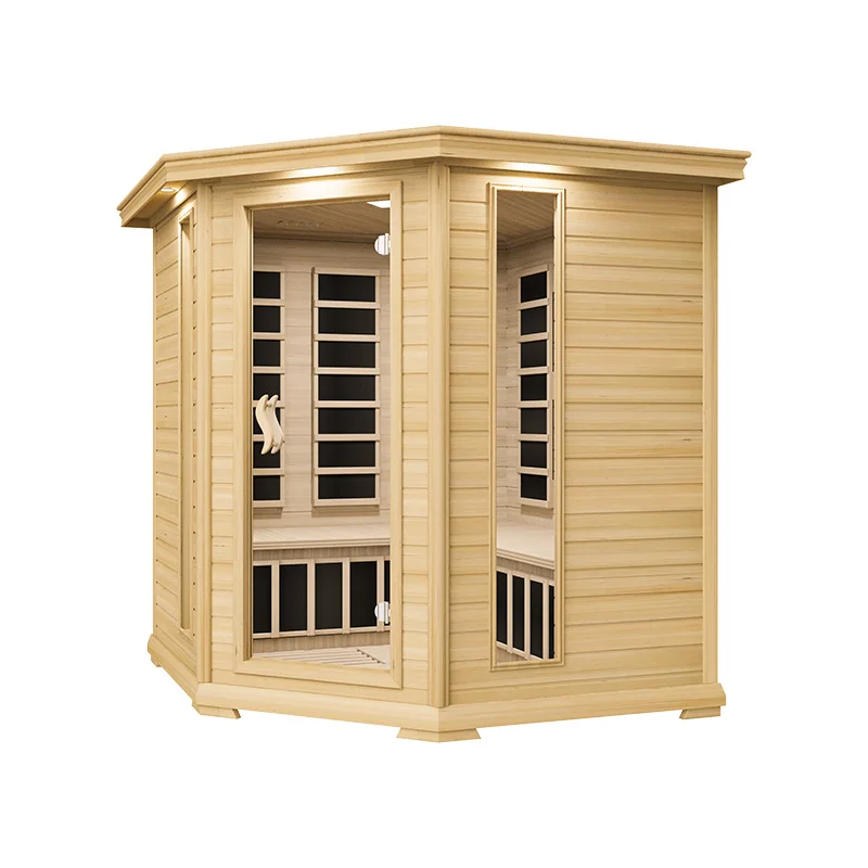 2024 OEM New Design Polygon Infrared Indoor Sauna Steam 4-5 P Wood Ozone Sauna Room Wood  Cabinet Hemlock Sauna