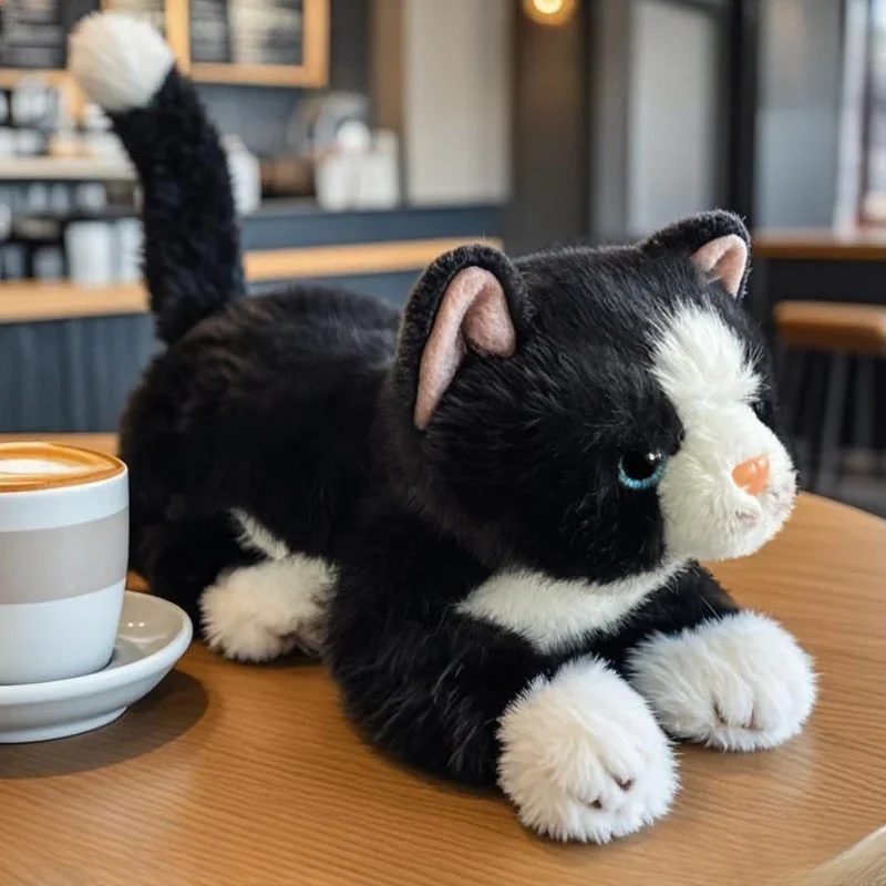 

Super Cool Simulation Kitten Plush Toys Lively Stuffed Lying Prone Cat Doll Funny Pose Kitten Doll Lovely Desktop Pet Kids Gift