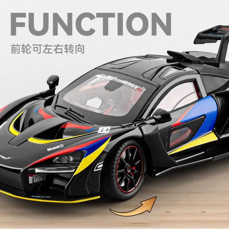 1:24 McLaren GTR Diecast Alloy Supercar Model 3 openable Parts Sound Light Pull Back for Car Collectors Hobby Display view 4