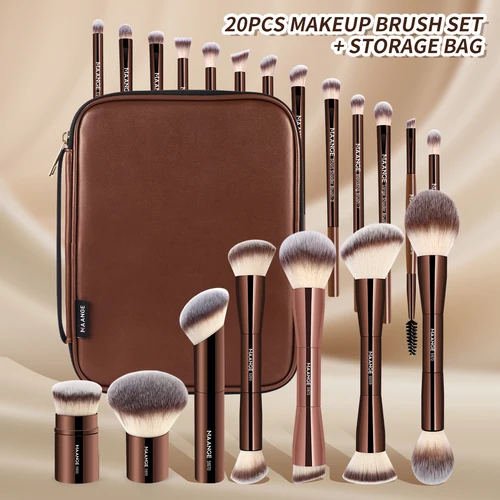 Imagen 1 del producto MAANGE 20 piezas pinceles de maquillaje profesionales + bolsa de almacenamiento base en polvo rubor sombra de ojos cepillo herramienta organizadora de mezcla de belleza