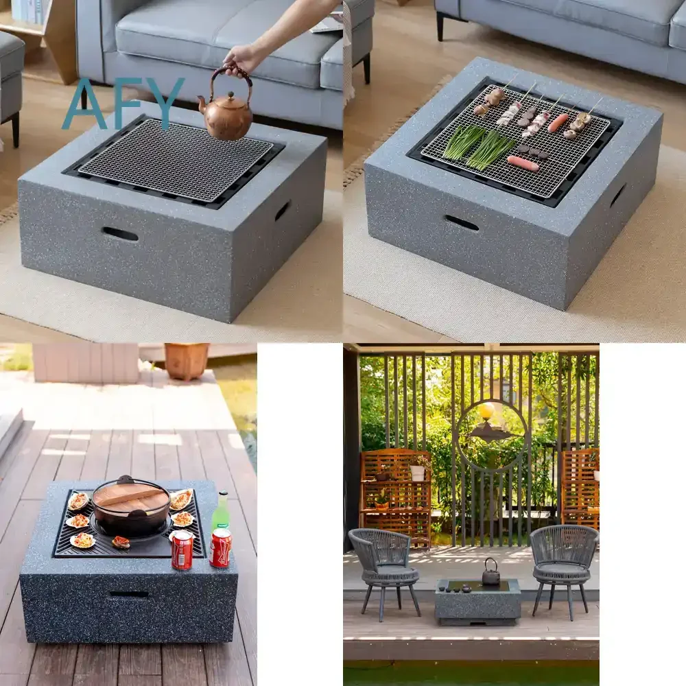 Outdoor BBQ Table Fire Pit Table for Patio Backyard Camping Grill Fire Bowl Fireplace Heater Outdoor Cooking Table for Home