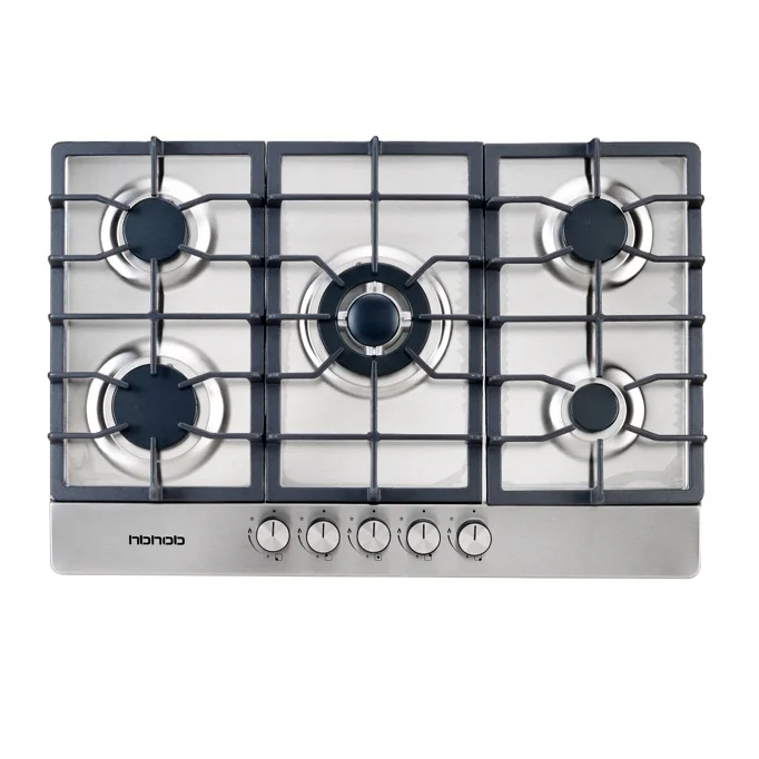 موقد غاز مدمج 5 شعلات ممتاز 76 سم لعام 2025 - موقد تجاري مع شعلات عالية الكفاءة