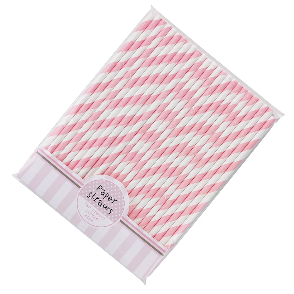 30pcs Striped Paper Straws Drinking Straws (Pink+White) Striped straw Stripe paper straw