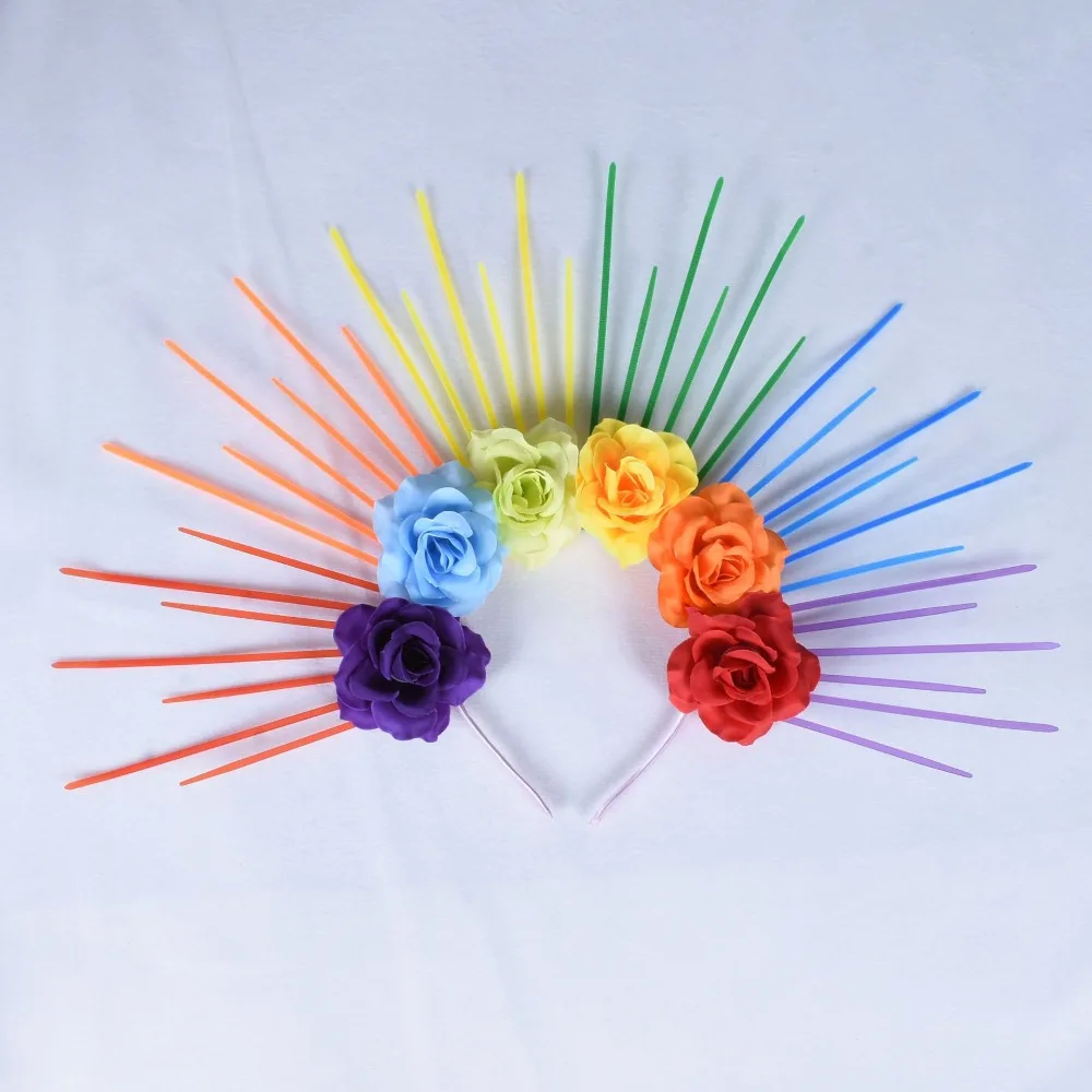 

Fashion Sun Rainbow Hairband Exaggerated Aureole Colorful Flower Hair Hoop Costume Creative Goddess Halo Headband Party