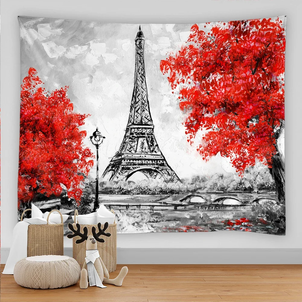 برج إيفل نسيج فن حائط ، منظر طبيعي للمدينة ، ديكور معلق وردي ، خلفية لافتة صور ، باريس